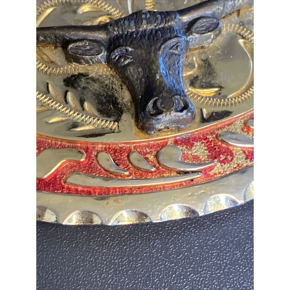 Large Western Bull Cowboy Cowgirl Gold Metal Belt Buckle Longhorn